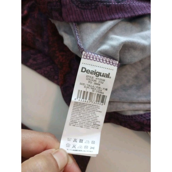 NWTDesigual women's size L Ruched Fitted Faux Wrap Dress Why? Tattoo Artsy - Picture 9 of 11